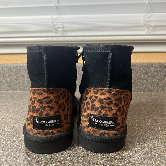 Koolaburra by UGG Women 6.5 Suede Boots Black/Cheetah Print Ankle Bootie Pull On - Picture 8 of 11